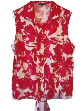 SUMMER SALE! Pink & White Floral Tie-Front Blouse